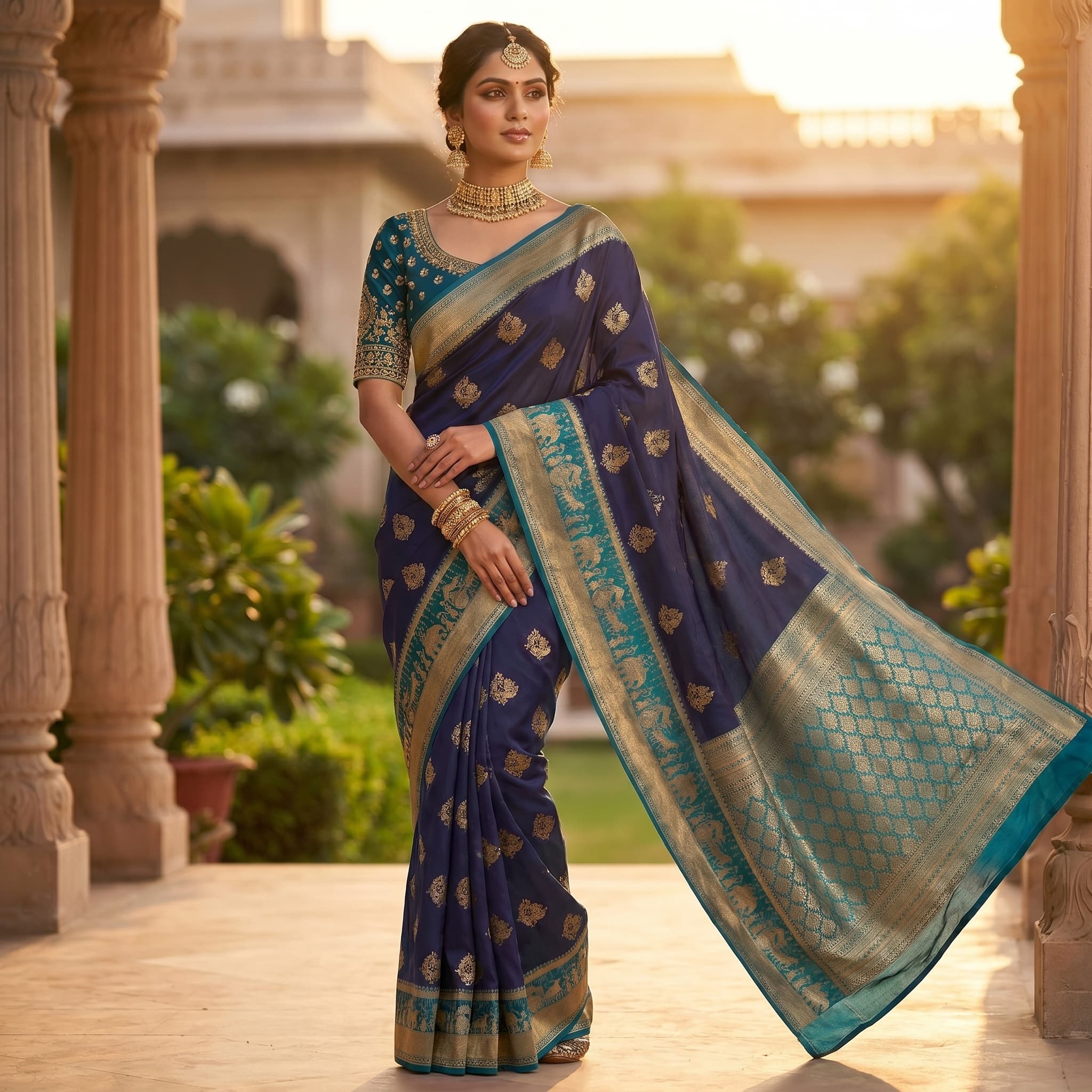 Pure Elegance: Semi Kanchipuram Pattu Saree with Traditional Pallaki Border